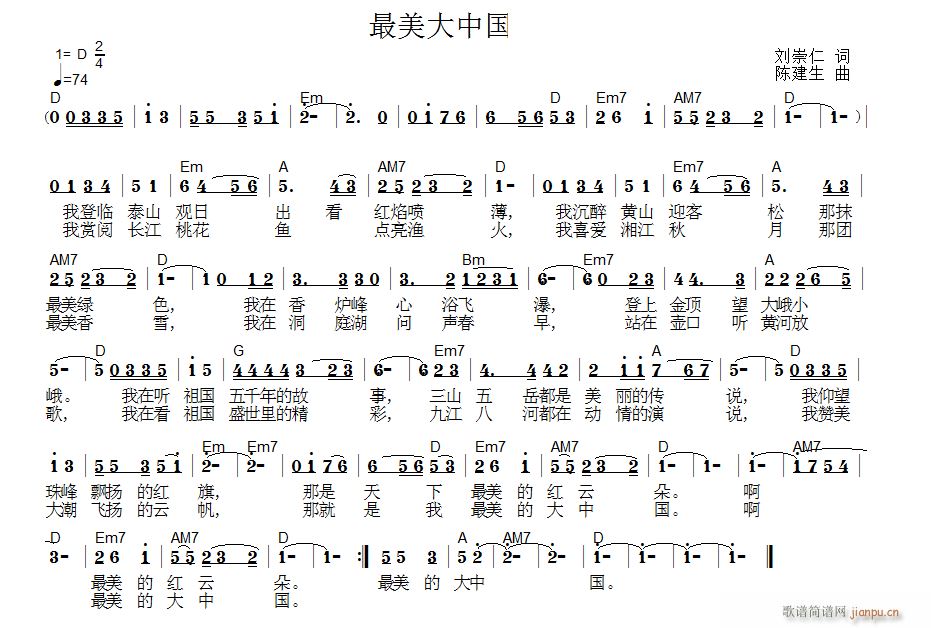 刘崇仁 《最美大中国》简谱