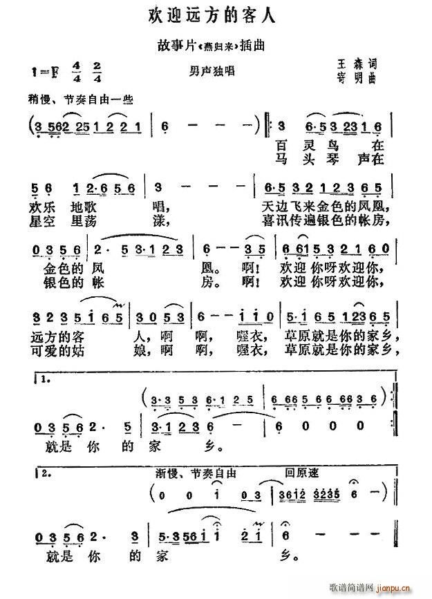 王森 《燕归来》简谱