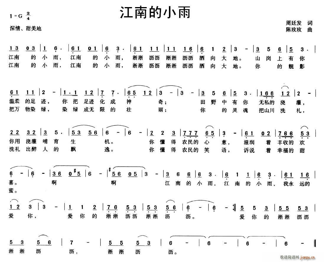 未知 《江南的小雨》简谱