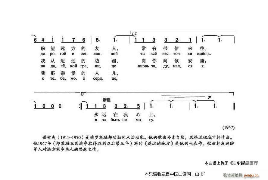 未知 《[前苏联]遥远的地方》简谱