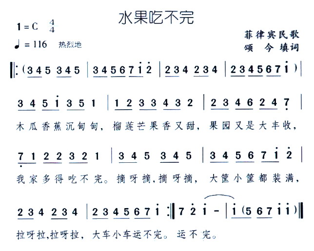 未知 《水果吃不完（儿歌）》简谱