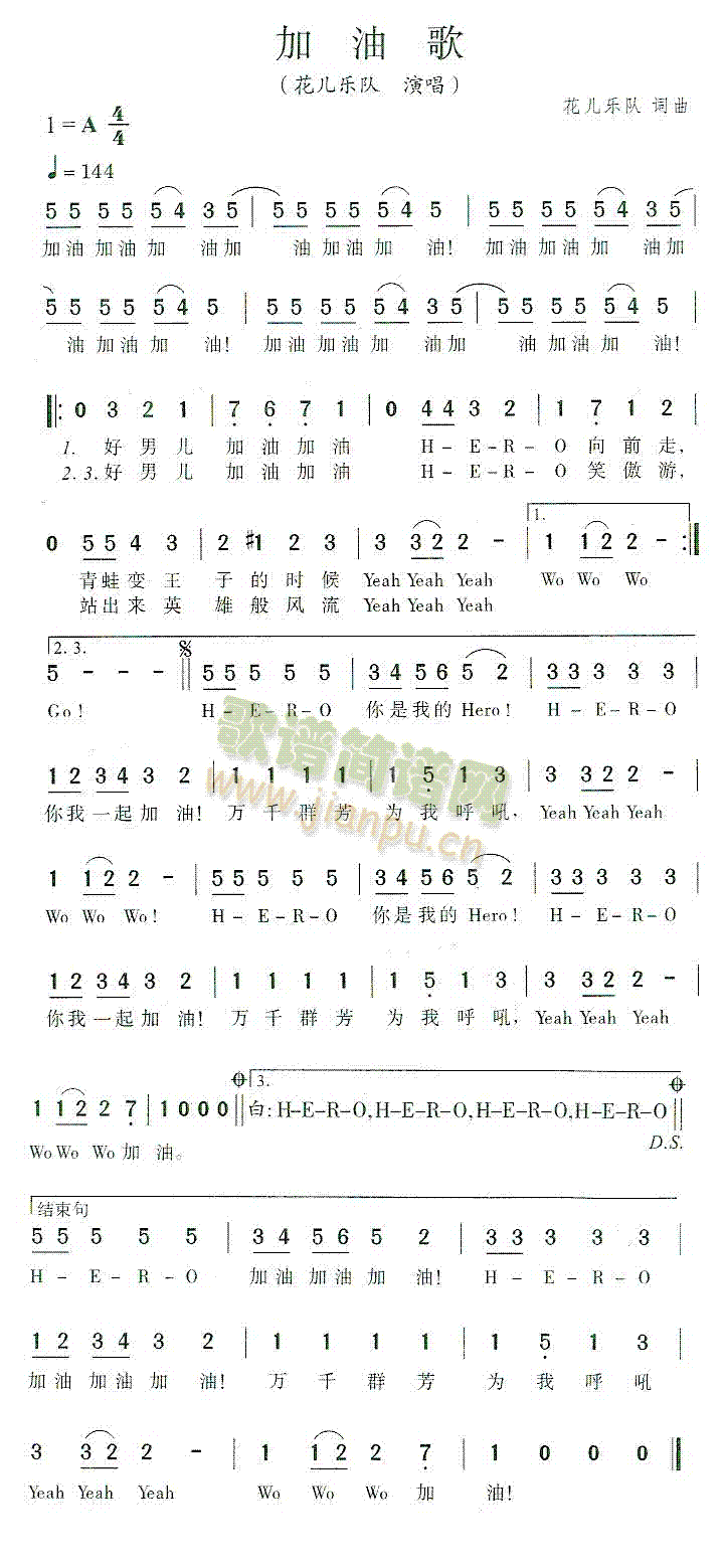 花儿乐队 《加油歌》简谱