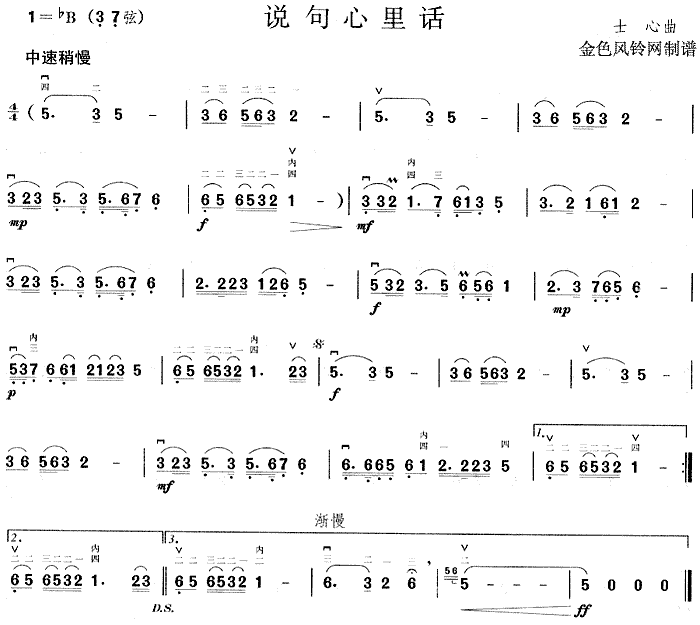 未知 《说句心里话》简谱