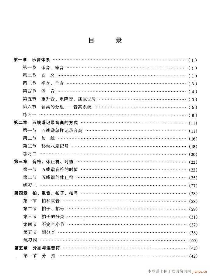 未知 《音乐基本理论 目录1-40》简谱