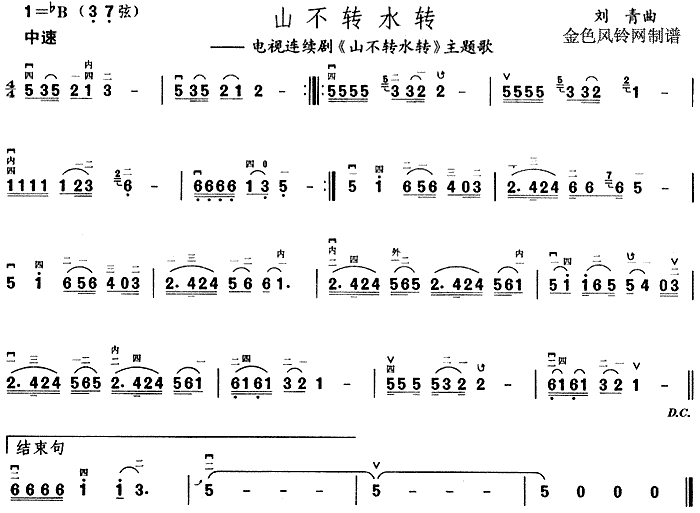 未知 《山不转水转(同名电视剧主题歌)》简谱