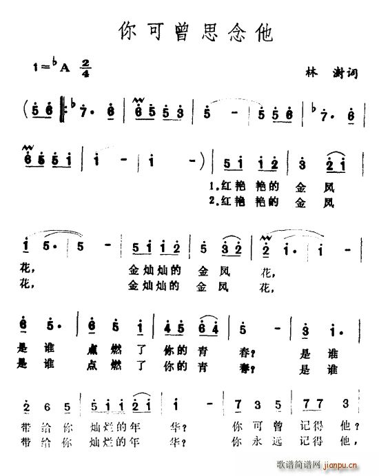 林澍 《你可曾思念他》简谱