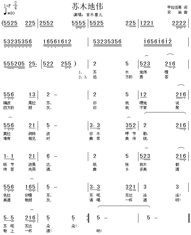 吉木喜儿 《苏木地伟》简谱