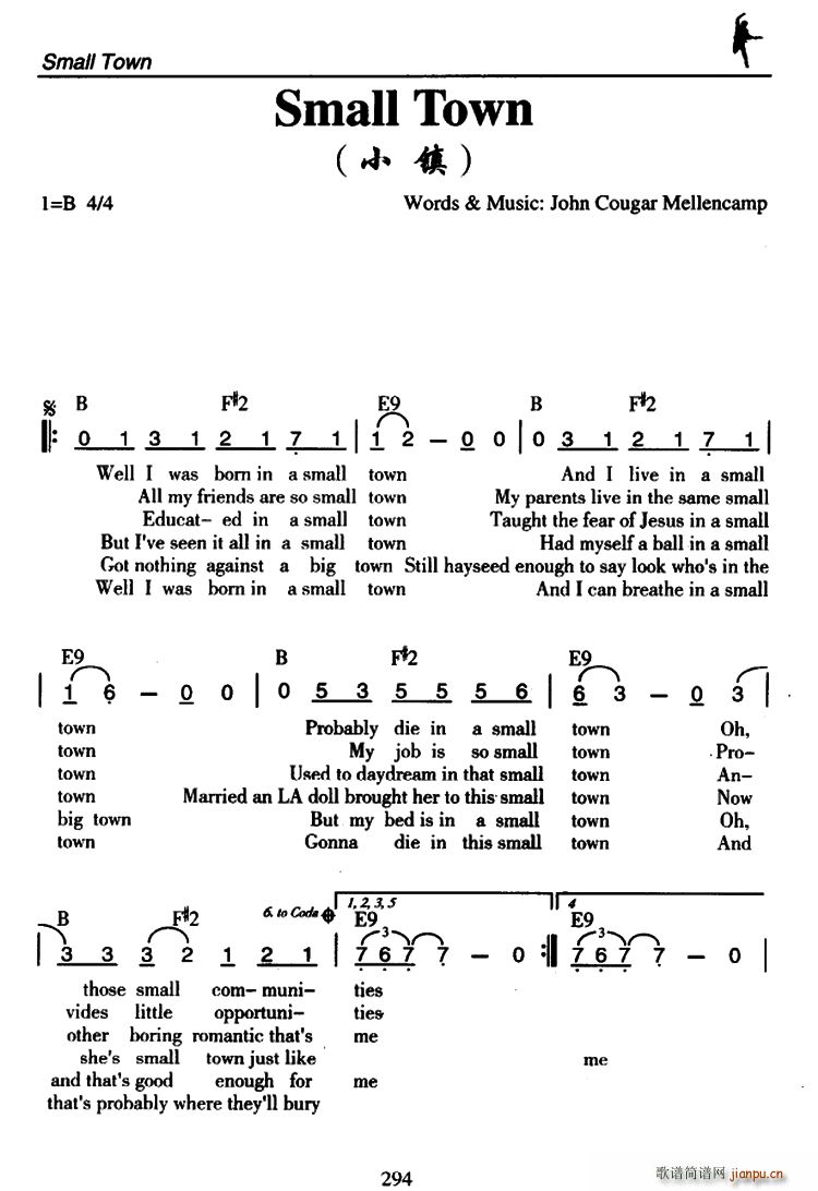 未知 《Small Town（小镇）》简谱