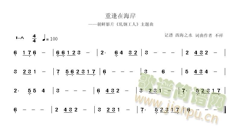 朝鲜电影《轧钢工人》插曲 《重逢在海岸》简谱