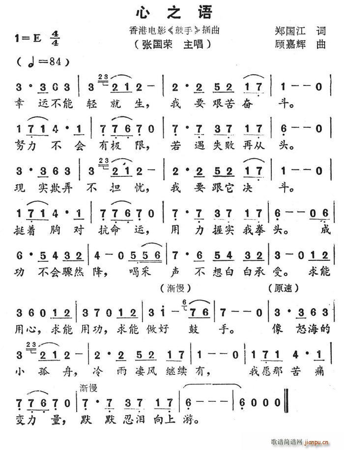 张国荣   妙曲盛汇 郑国江 《鼓手》简谱