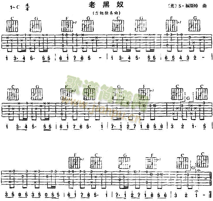 未知 《老黑奴(独奏曲)》简谱