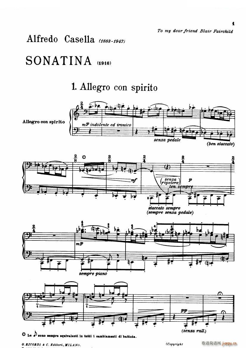 未知 《Casella - Sonatina (piano) Sonatina (piano) -》简谱