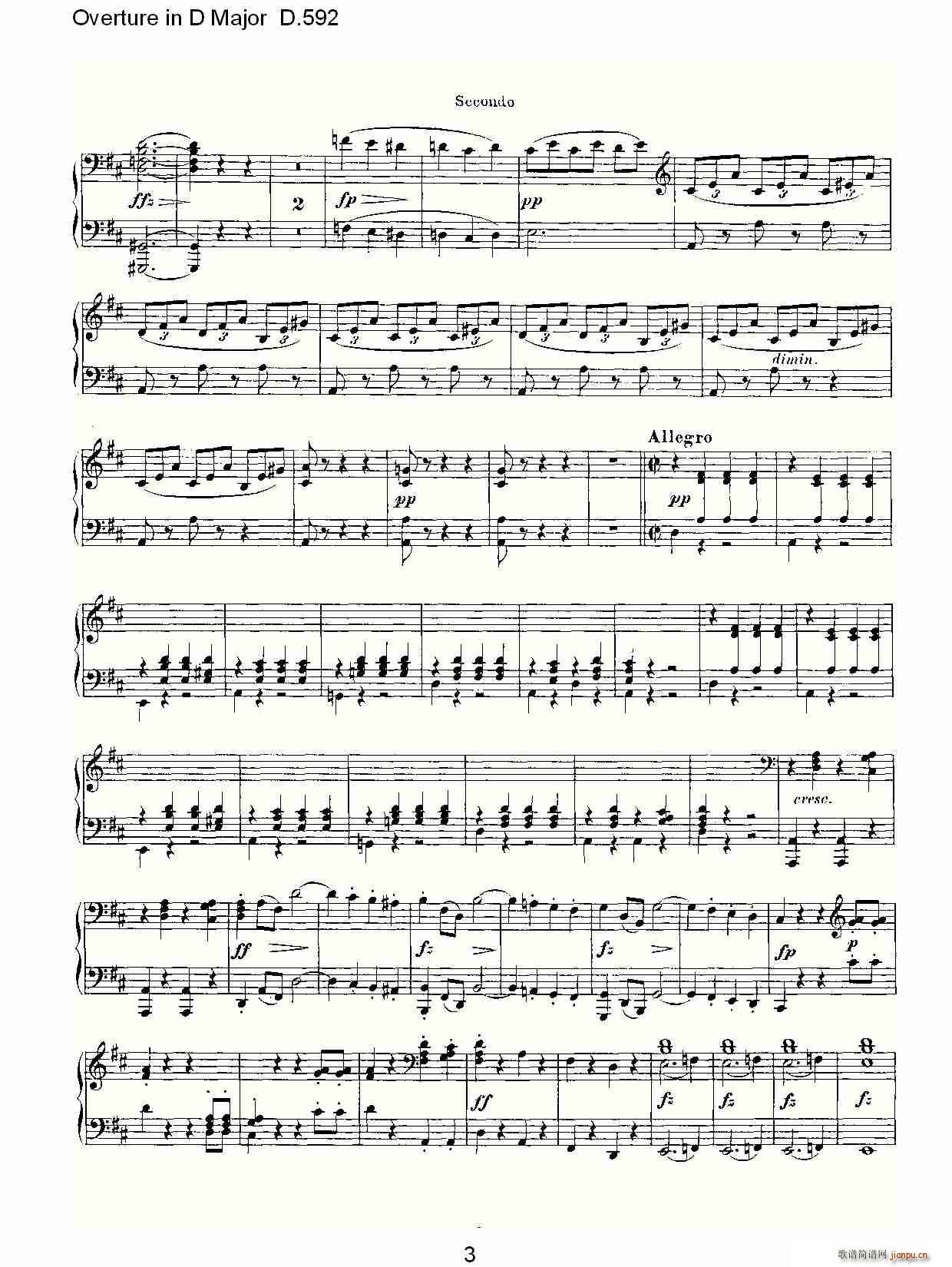 弗朗兹·舒柏特   朴素传幽真 《Overture in D Major D.592（Ｄ大调序曲 D.592）》简谱