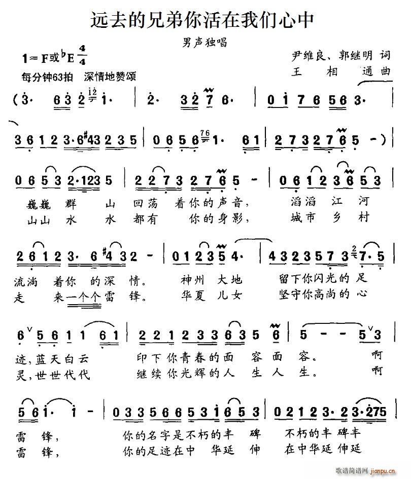 北京娃娃 尹维良、郭继明 《远去的兄弟你活在我们心中》简谱