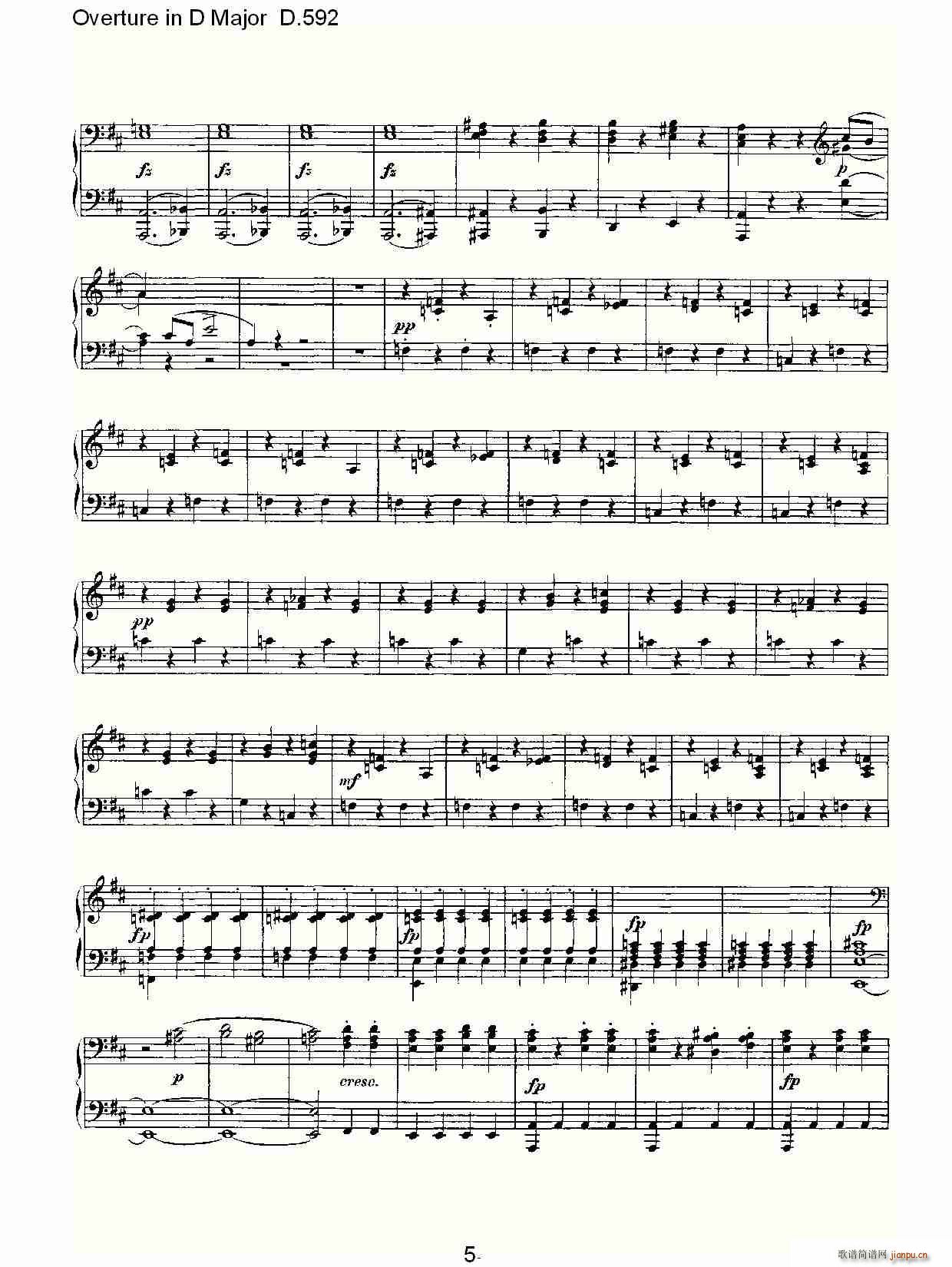 弗朗兹·舒柏特   朴素传幽真 《Overture in D Major D.592（Ｄ大调序曲 D.592）》简谱