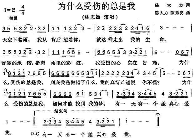 未知 《为什么受伤的总是我》简谱