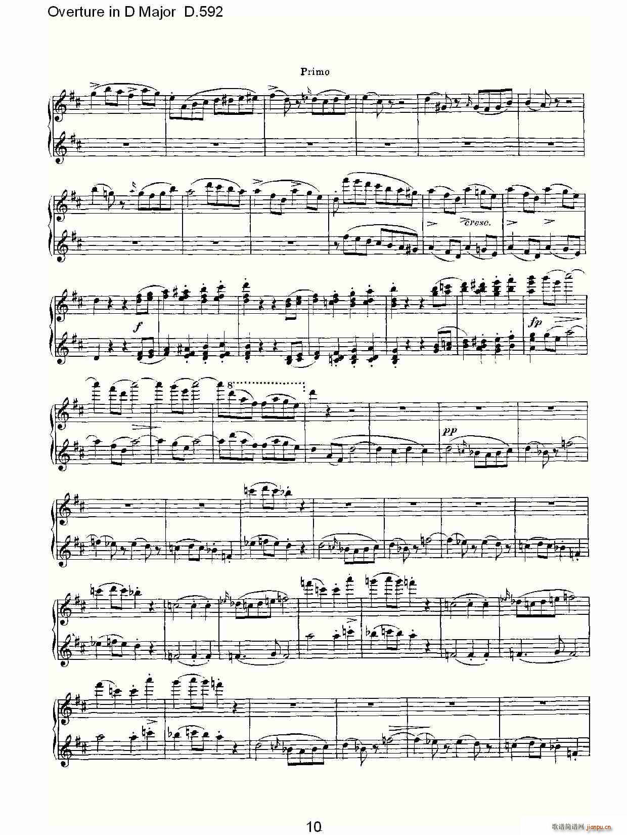 弗朗兹·舒柏特   朴素传幽真 《Overture in D Major D.592（Ｄ大调序曲 D.592）》简谱