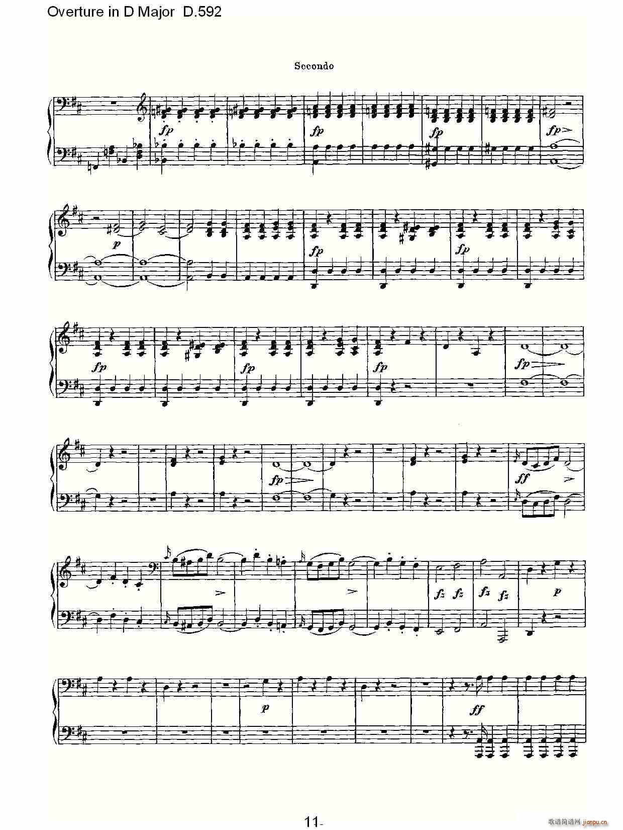 弗朗兹·舒柏特   朴素传幽真 《Overture in D Major D.592（Ｄ大调序曲 D.592）》简谱