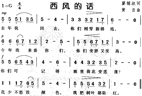 未知 《西风的话（儿童歌）》简谱