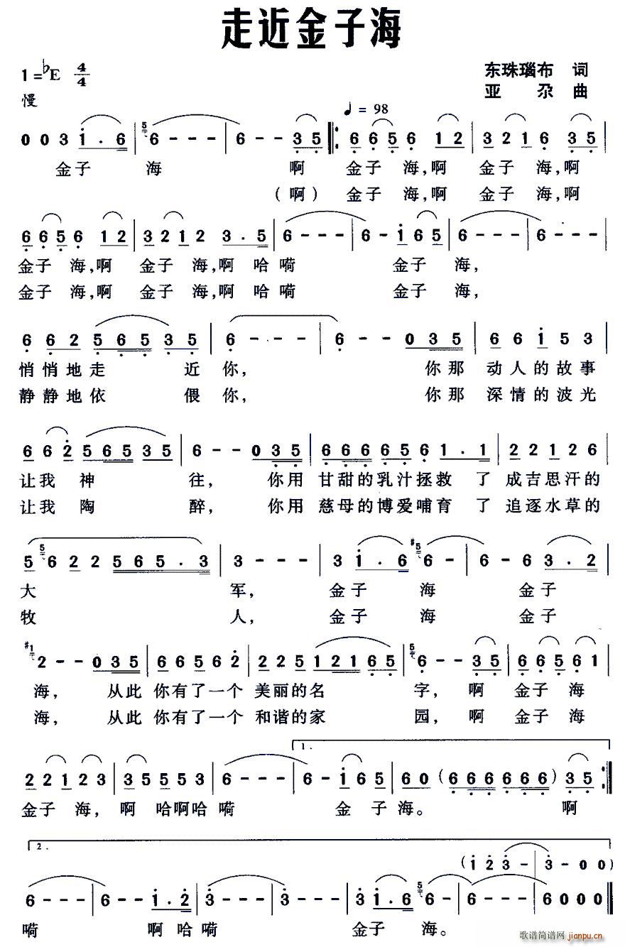 东珠瑙布 《走近金子海》简谱