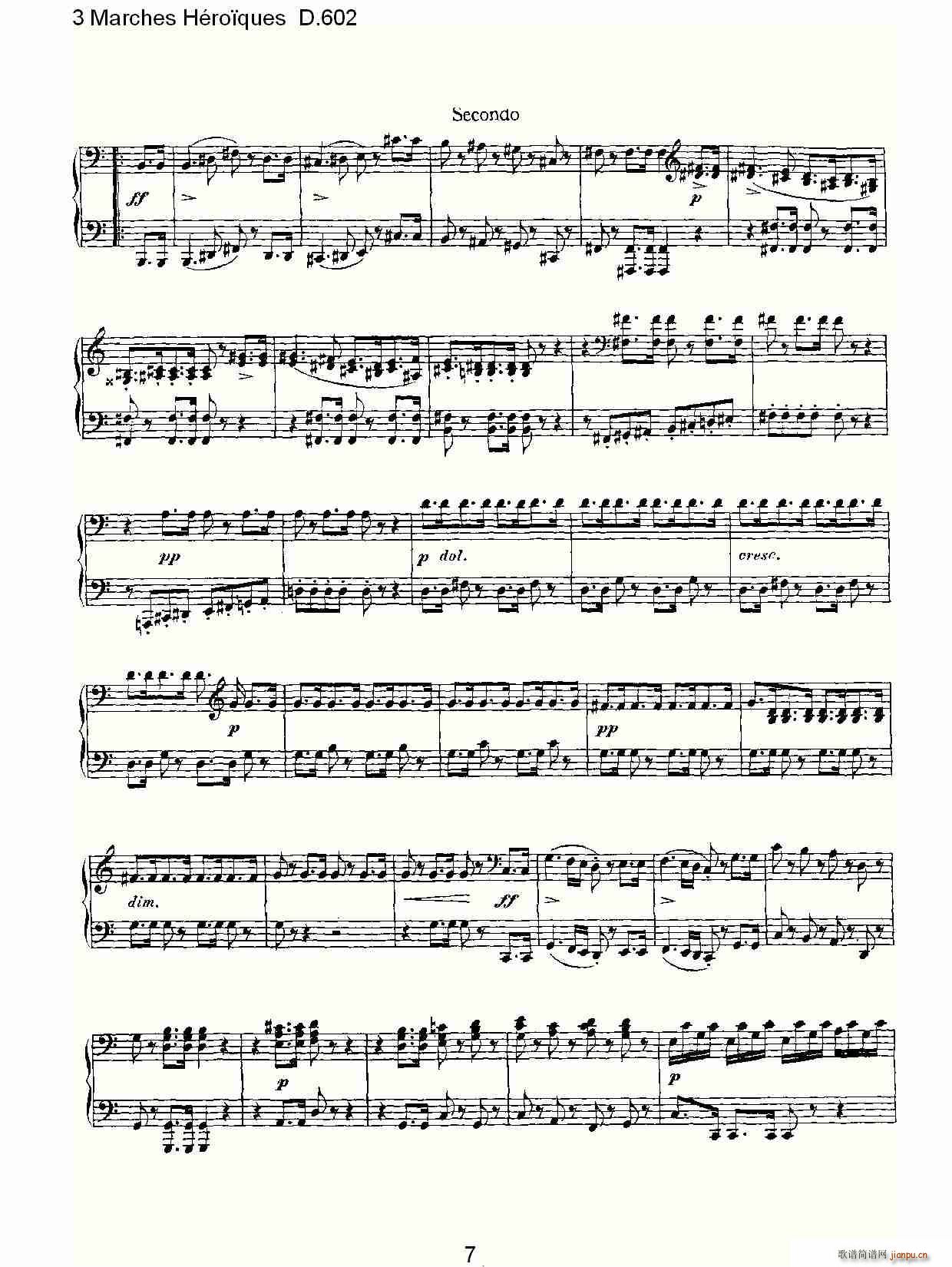 弗朗兹·舒柏特   朴素传幽真 《3 Marches Héro?ques D.602（3 进行曲Héro?que）》简谱