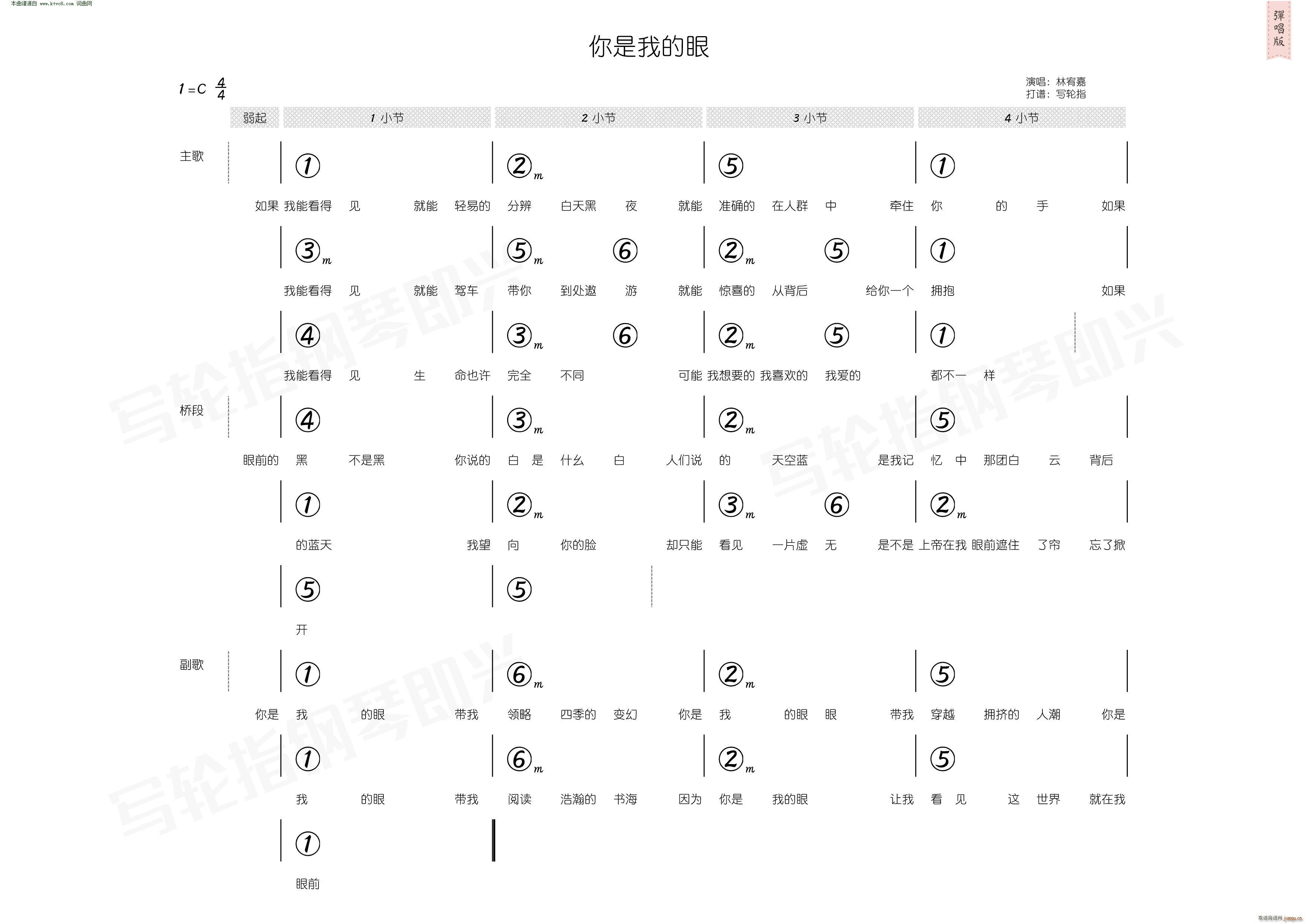 林宥嘉   萧煌奇 萧煌奇 《你是我的眼(简和谱)》简谱