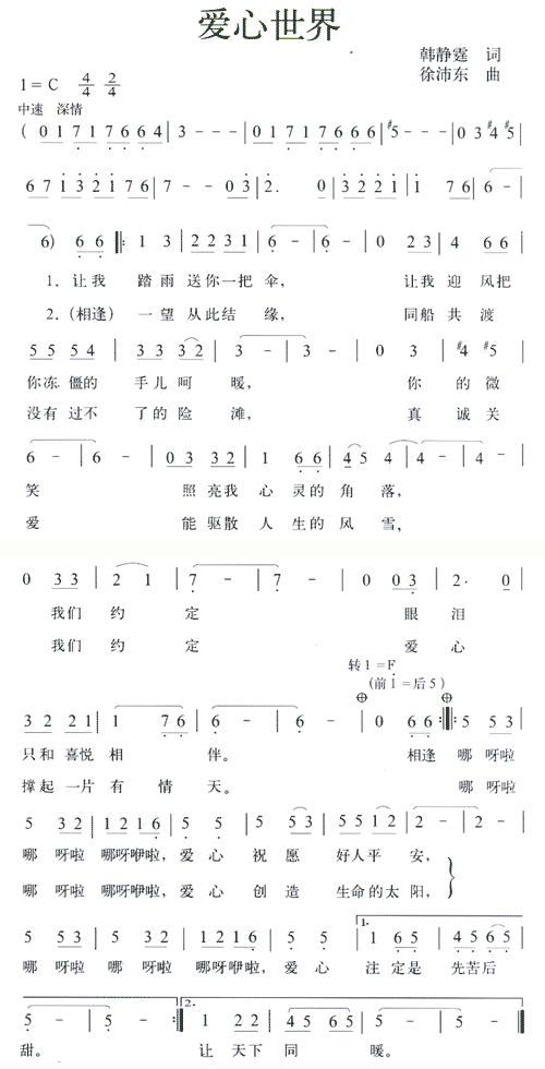 未知 《爱心世界(徐沛东0》简谱