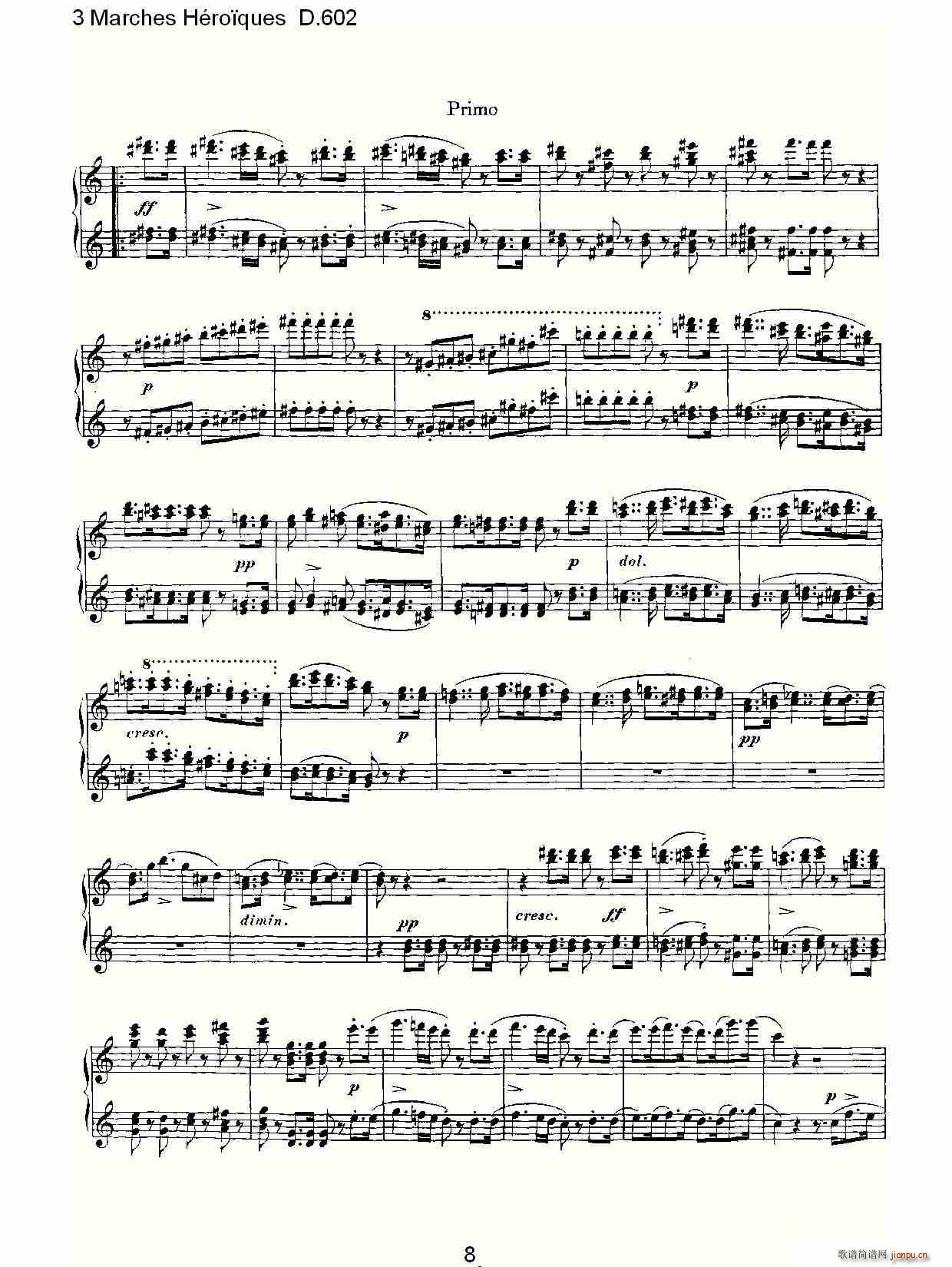 弗朗兹·舒柏特   朴素传幽真 《3 Marches Héro?ques D.602（3 进行曲Héro?que）》简谱