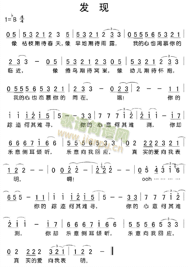 未知 《发现》简谱