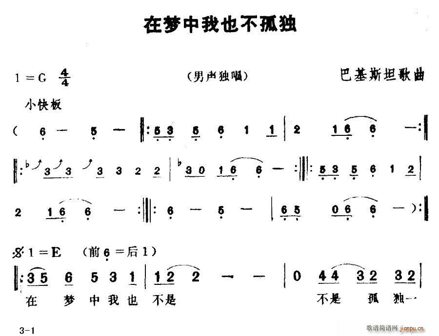 未知 《[巴基斯坦]在梦中我也不孤独》简谱