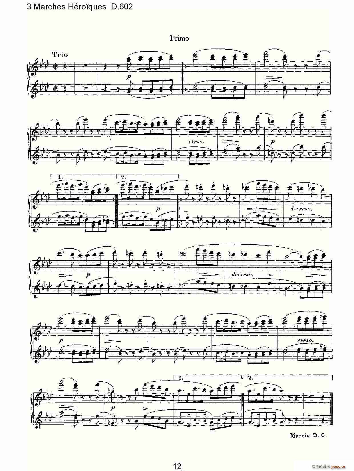 弗朗兹·舒柏特   朴素传幽真 《3 Marches Héro?ques D.602（3 进行曲Héro?que）》简谱