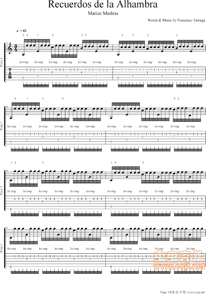 泰雷加   发布: 2005-9-8 ?? 网评:  (94票) 《阿尔汉布拉宫的回忆-正统版》简谱