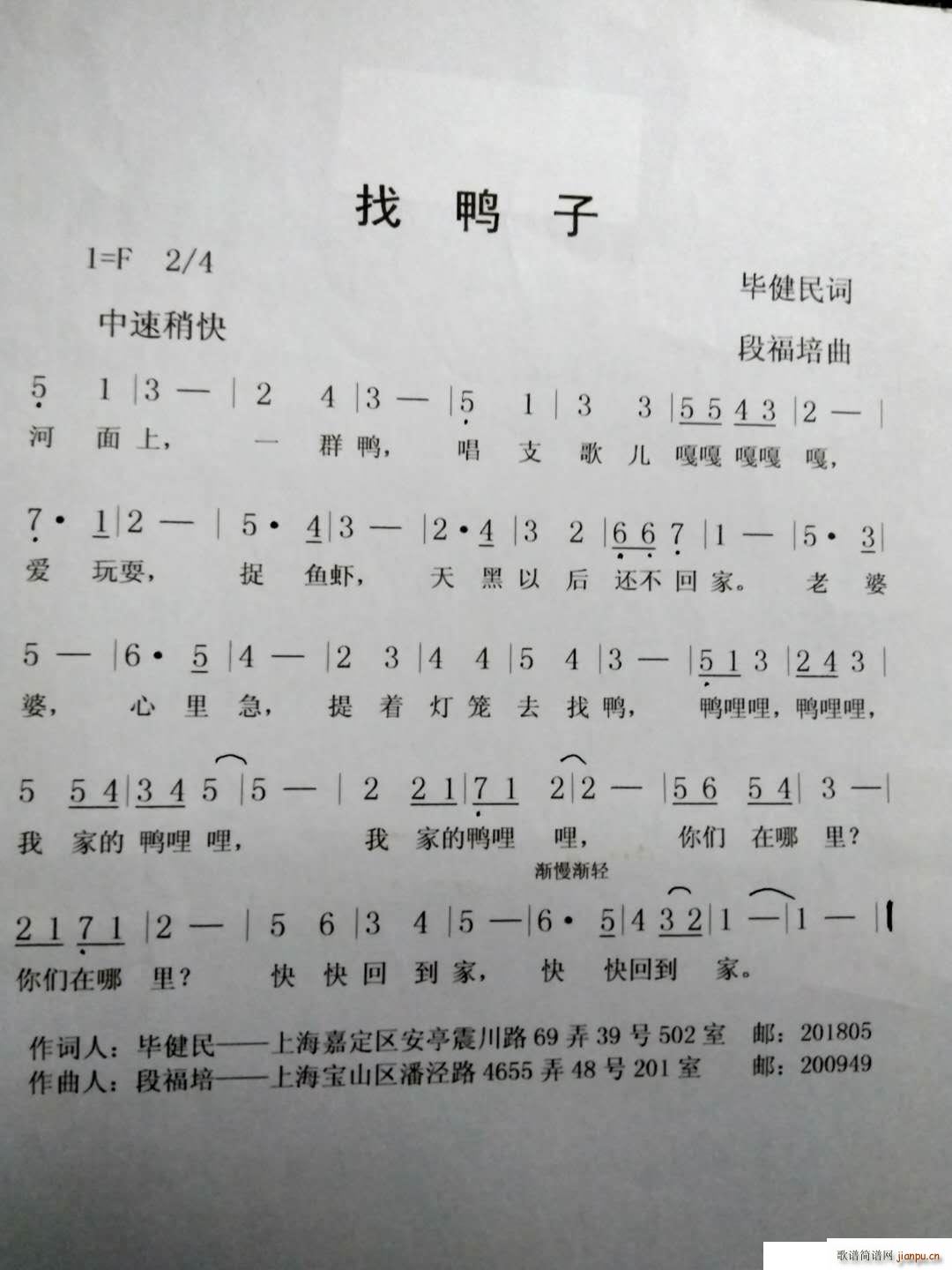 毕健民 《找鸭子》简谱