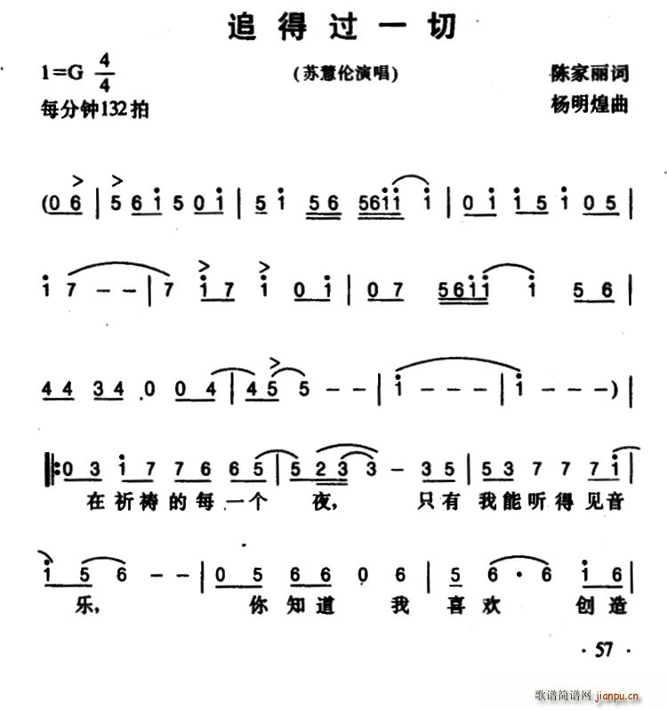 苏慧伦   陈家丽 《追得过一切》简谱