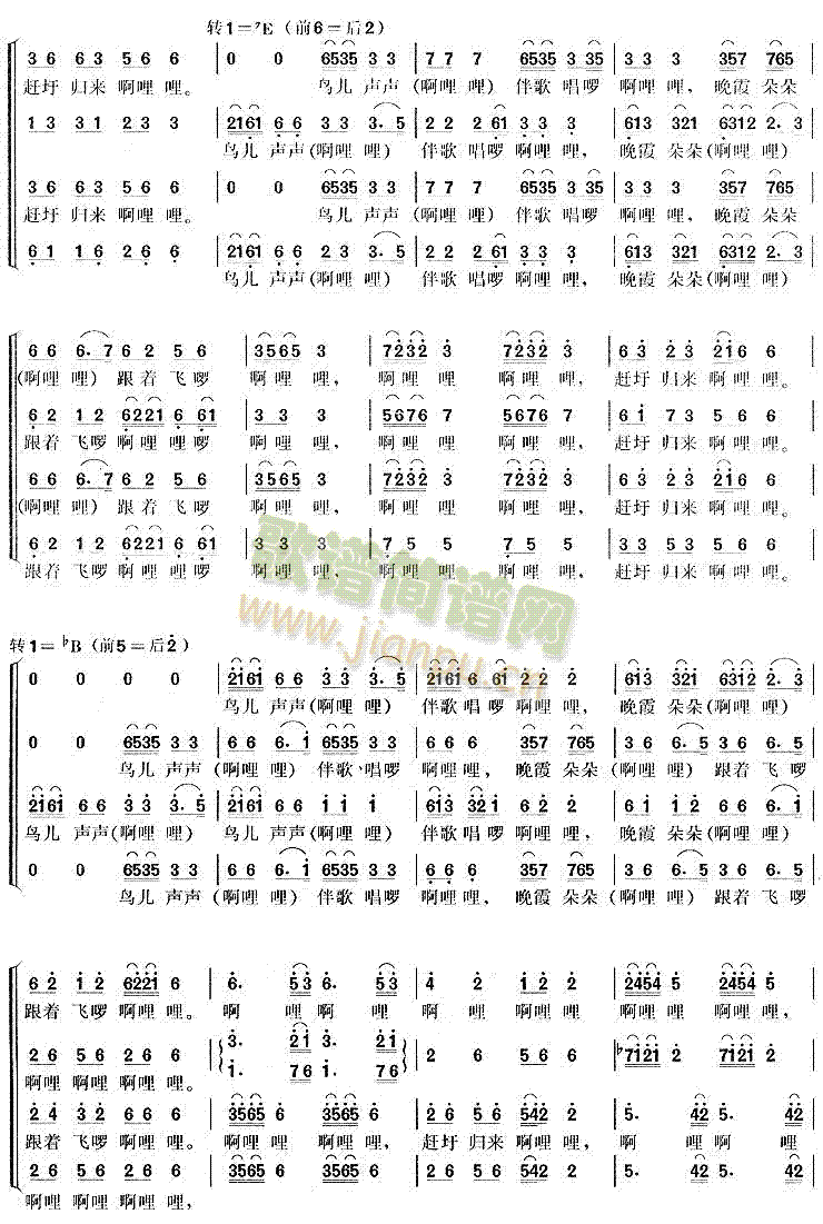 未知 《赶圩归来啊哩哩》简谱