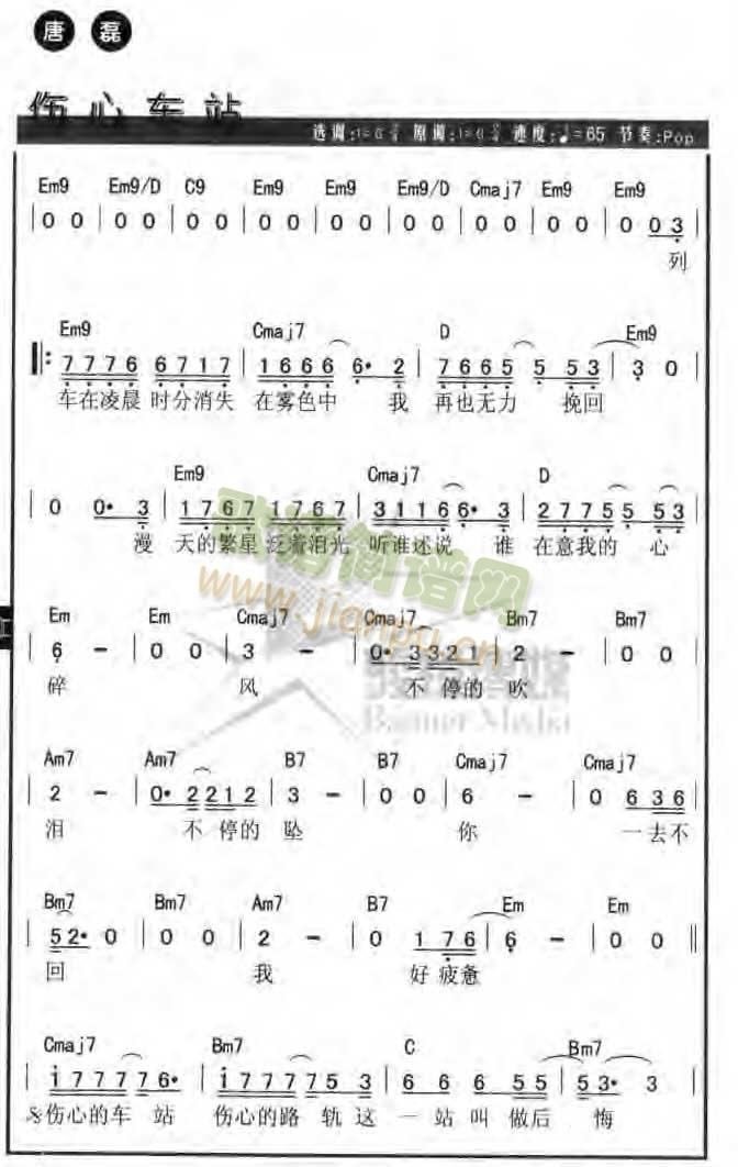 唐磊 《伤心车站》简谱