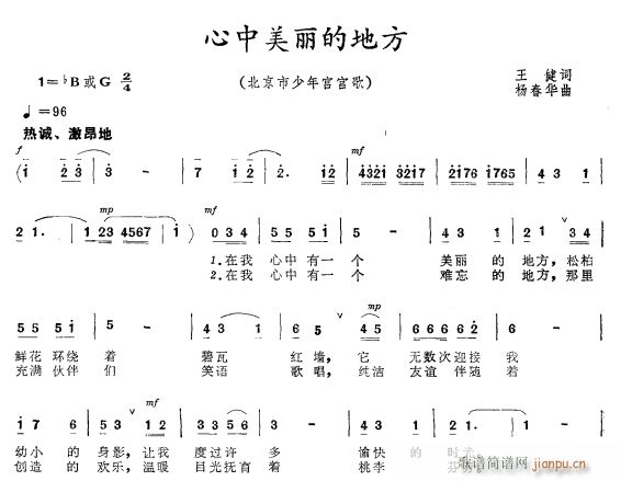 未知 《心中美丽的地方》简谱