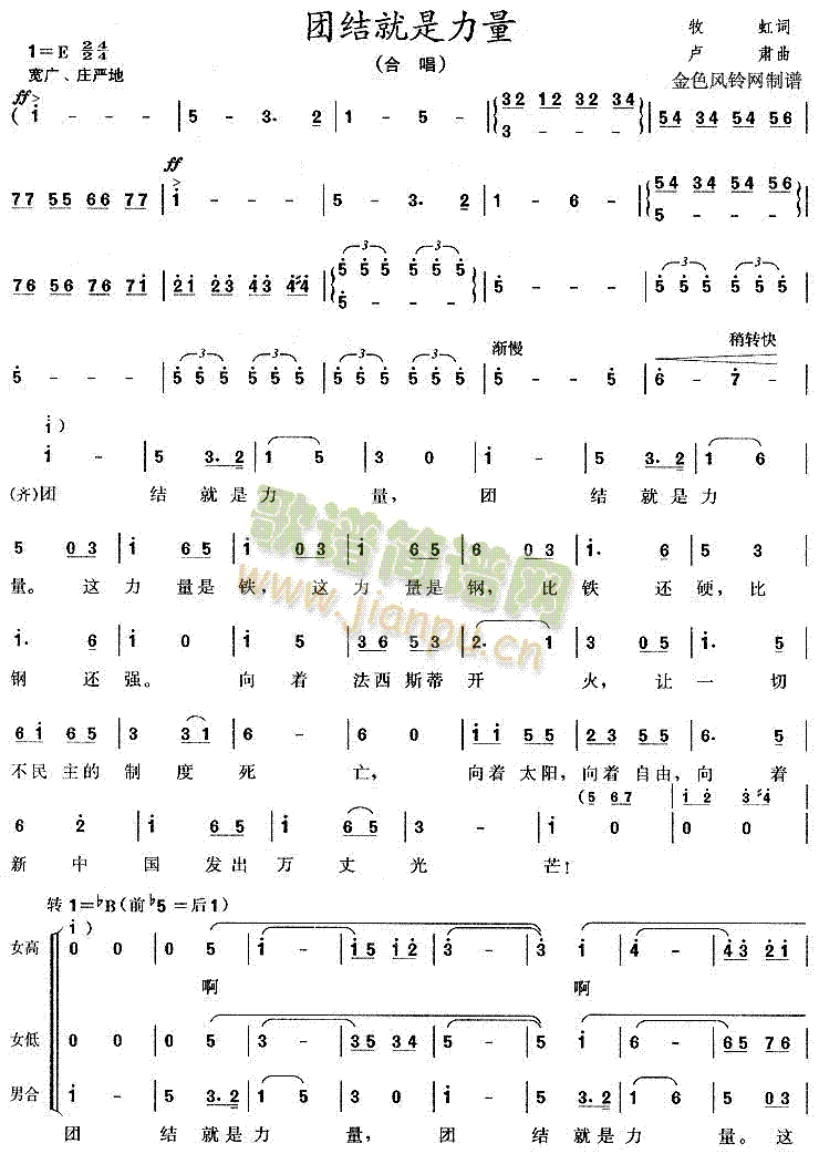 未知 《团结就是力量》简谱