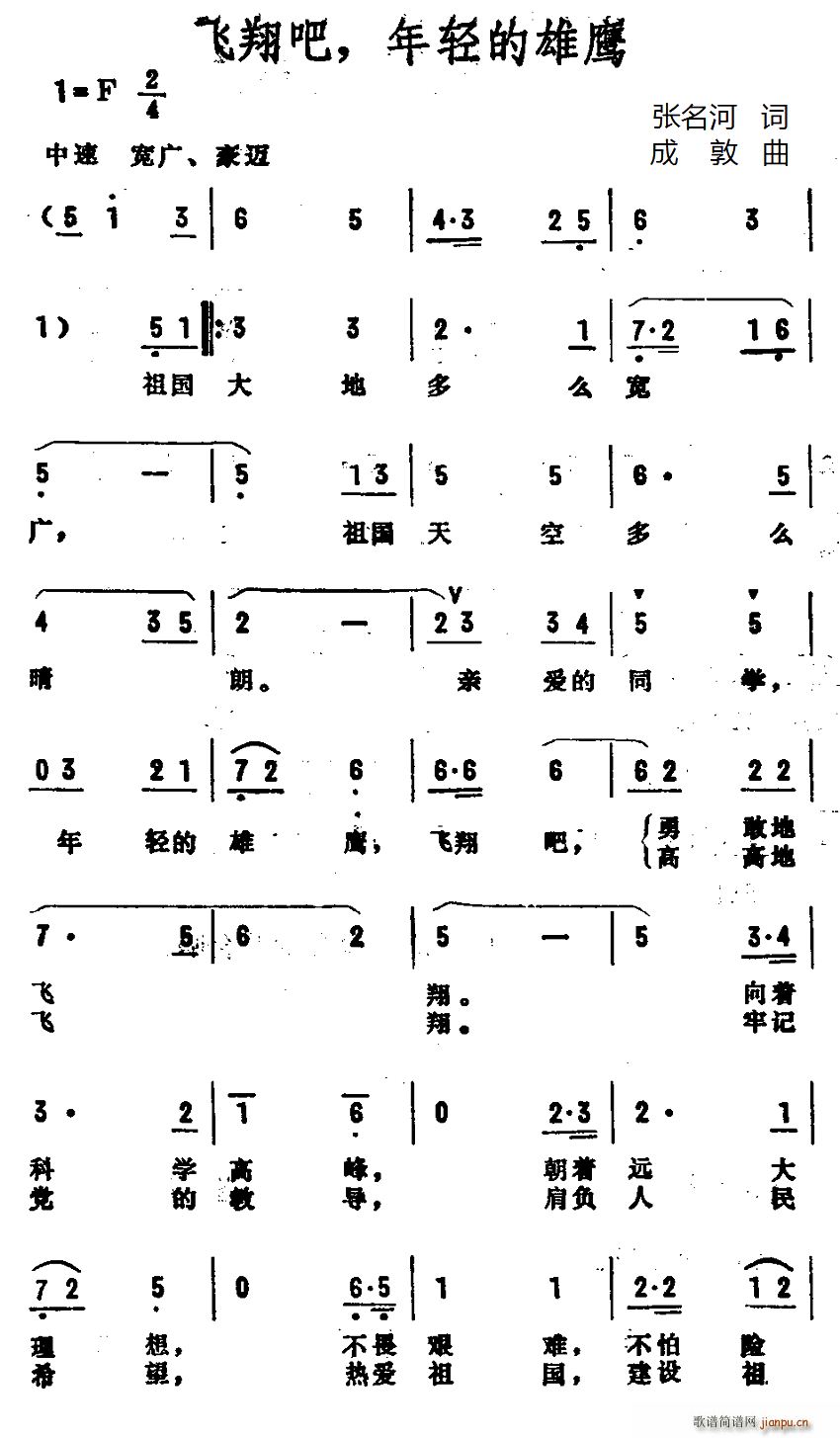 张名河 《飞翔吧 年轻的雄鹰》简谱
