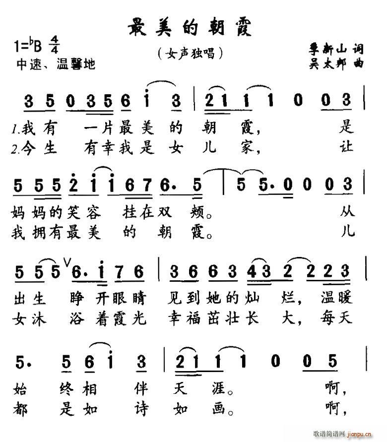 季新山 《最美的朝霞》简谱