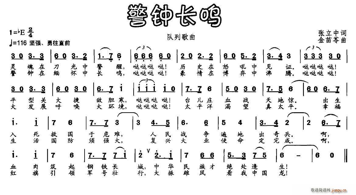 张立中 《警钟长鸣》简谱