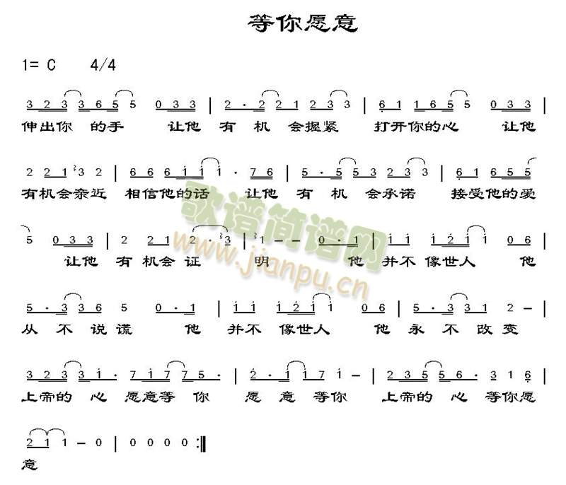 未知 《等你愿意》简谱