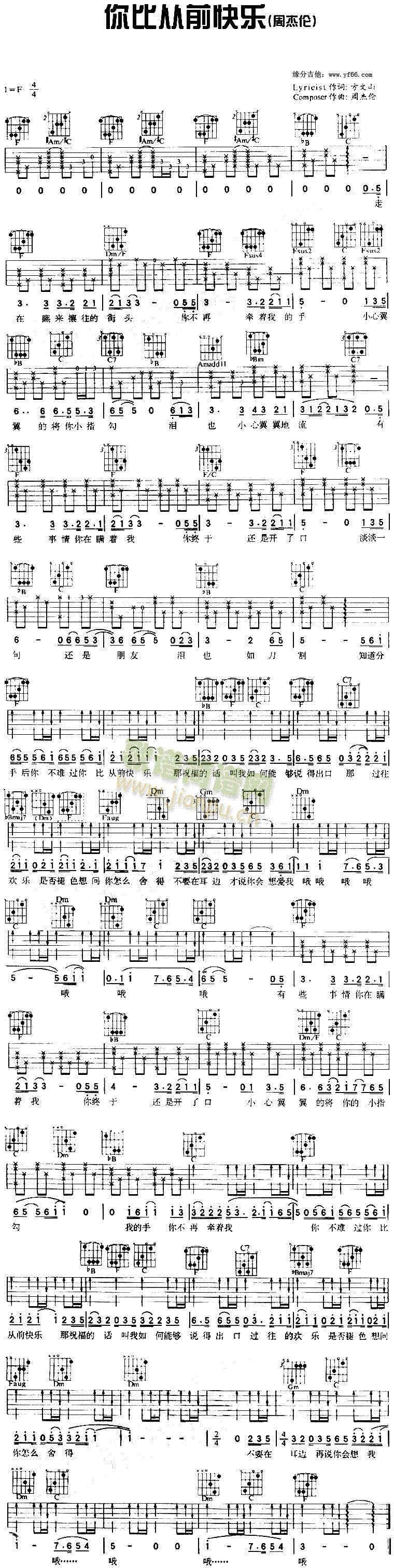 未知 《你比从前快乐》简谱