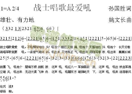 未知 《战士唱歌最爱吼》简谱