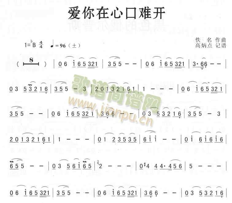 未知 《爱你在心口难开》简谱