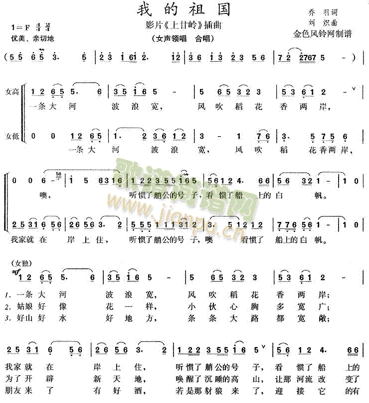 我的祖国( 《上甘岭》简谱