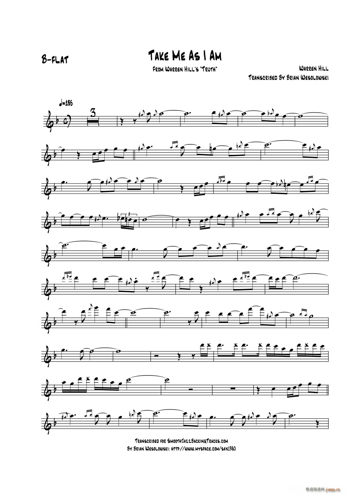 未知 《Take Me AsI Am（次中音萨克斯）》简谱