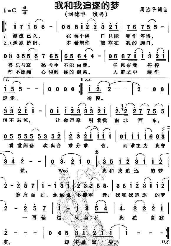 刘德华 《我和我追逐的梦》简谱