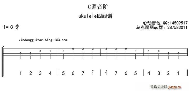 未知 《C调音阶（ukulele四 ）》简谱