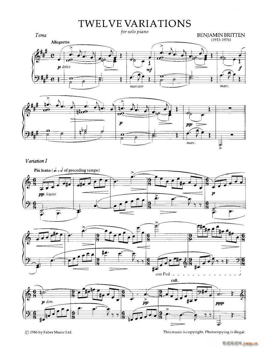 未知 《Britten - 12 Variations 12 Variations -》简谱